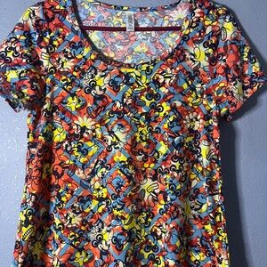 LulaRoe Disney Mickey Mouse Class Tee Womens Small Geometric Print Stretch